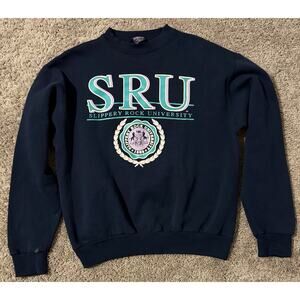 VTG JanSport Slippery Rock University Navy Blue Graphic Fleece Sweatshirt XL